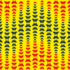 Wave with red and blue butterflies seamless pattern