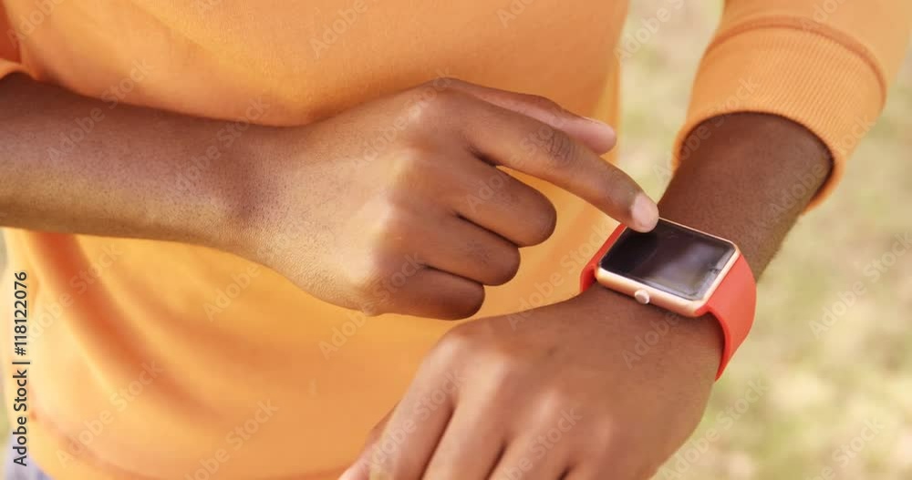 Poster close up of a man is wearing a smart watch