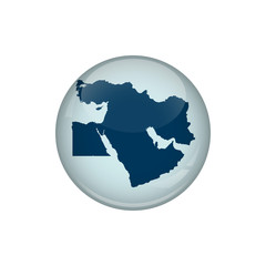 Map of Middle East. A round button with a glare. Round Map emblem.