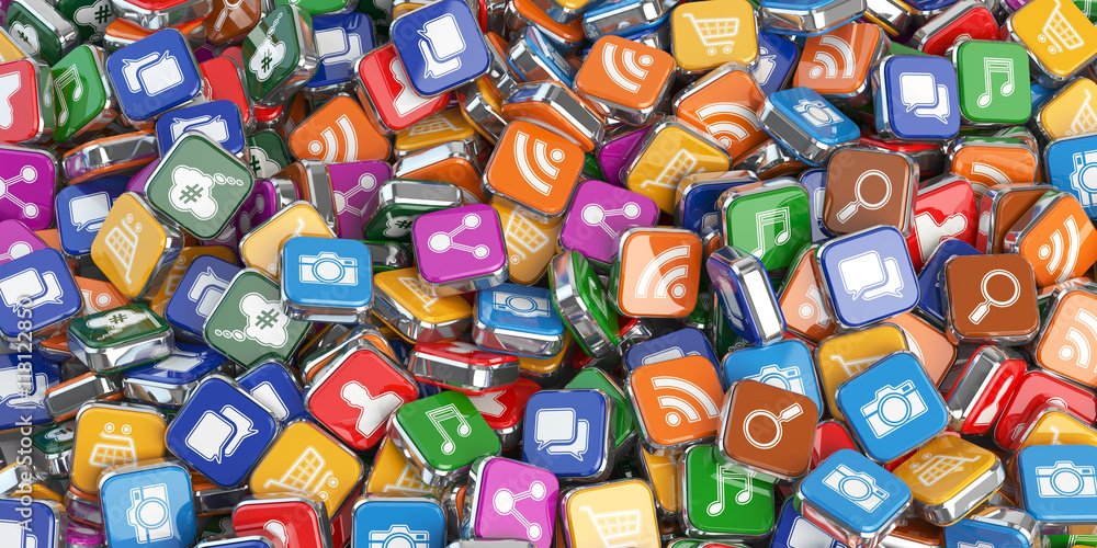 Poster smartphone apps. application internet software icons background.