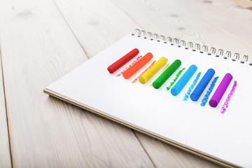 Lines of rainbow colors.