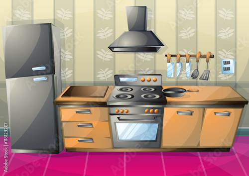 "cartoon vector illustration interior kitchen with separated layers