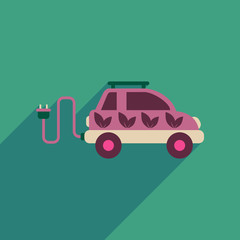 Flat web icon with long shadow electric vehicle 