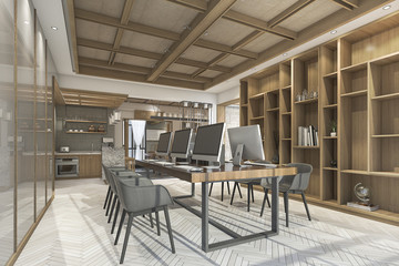 3d rendering wood chinese style office with nice texture