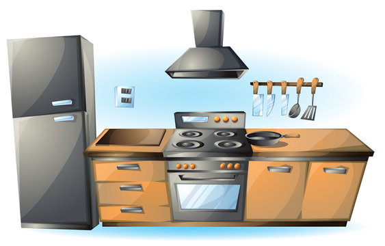 cartoon vector illustration cartoon stove Kitchen objects with separated layers
