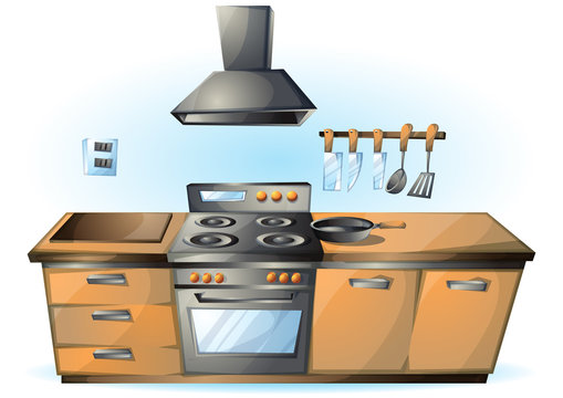 cartoon vector illustration cartoon stove Kitchen objects with separated layers