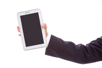 hands holding the tablet computer 