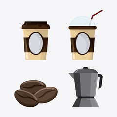 Coffee mug cup kettle pot bean shop beverage icon. drink and break time design, vector illustration