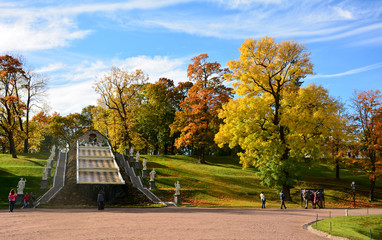 Peterhof gardens in autumn