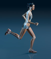 Fototapeta na wymiar Running woman with xray skeleton