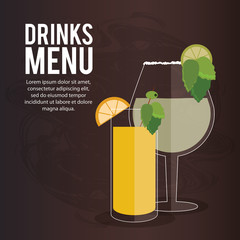 cocktail lemon orange leaf glass summer alcohol icon. drinks and menu design, vector illustration