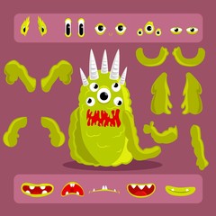 Halloween, monster design attributes,body parts and other details of vector image illustration set for decoration, postcards, posters, stickers, labels and other creative needs.