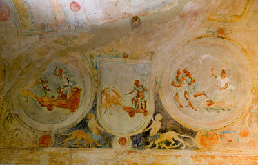 Frescos of Gradara castle on Marche, Italy.