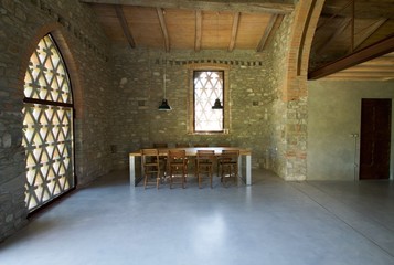 interior of loft with mezzanine in the hills