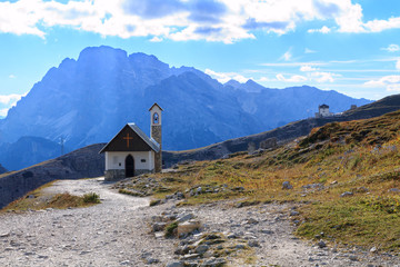 Church in the Dolomite Mountains, Tre Cime di Lavaredo