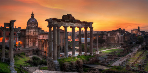 Sunrise at Forum Roman, Rome, Italy, Europe - obrazy, fototapety, plakaty