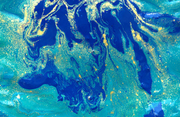 Marbled blue abstract background. Liquid marble pattern. Marbling acrylic texture