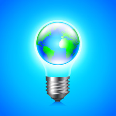 Earth globe inside light bulb environment concept