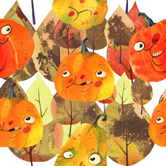 watercolor illustration, halloween pattern