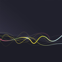 Abstract background. Wavy colorful swirly line on dark backdrop