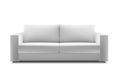 Realistic white modern sofa. Vector illustration, isolated on white background. Element of furniture for interior design.