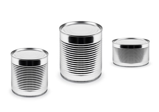 metal cans of different roominess  isolated on white background