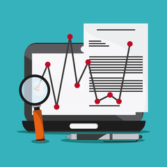 laptop document lupe pen icon. Company rosource design. colorful and flat illustration