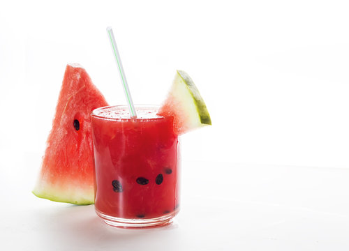 Fresh water melon smoothie on a white background