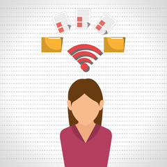 woman wifi file document