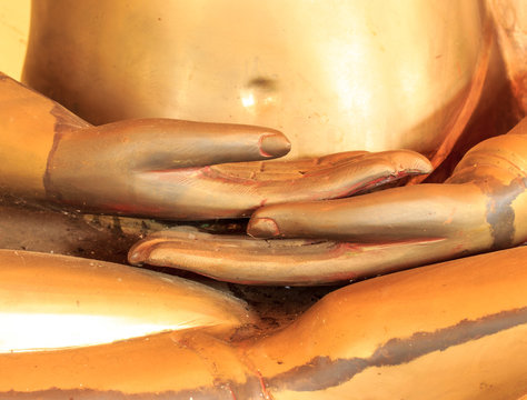 gold hand of image buddha