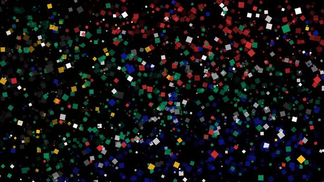 spirited celebratory fireworks from flat confetti particles with main national colors revealing the flag of South Africa