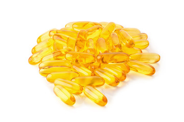 Omega 3 capsules from Fish Oil on white background