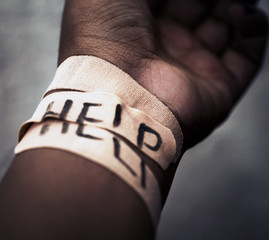 Self-harm wrist cutting concept