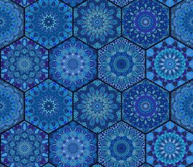 Tiles Blue Hexagon Mandala