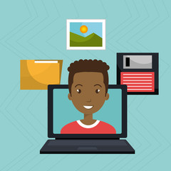 man laptop floppy folder