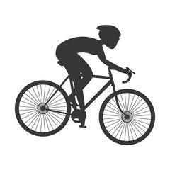 flat design silhouette person riding bike with helmet icon vector illustration