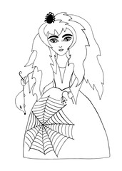 Beautiful girl on Halloween with a spider in hair