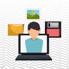 man folder floppy laptop