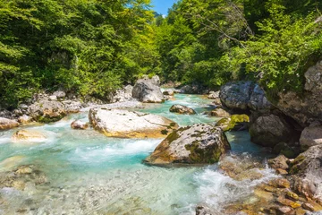 Zelfklevend Fotobehang Beautiful turquoise  river in the Triglav National Park in Slovenia © Daniel Vincek