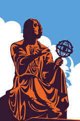 Monument, memorial of astronomer Nicolaus Copernicus, Warsaw, Poland, vector illustration - obrazy, fototapety, plakaty