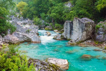 Fototapete Fluss Schöner türkisfarbener Fluss im Nationalpark Triglav in Slowenien