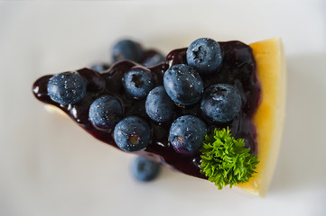 Blueberry cheesecake, closeup topview