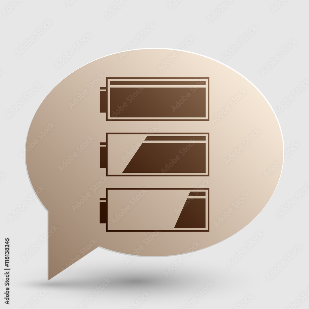 Aufkleber set of battery charge level indicators. brown gradient icon on bubble with shadow.