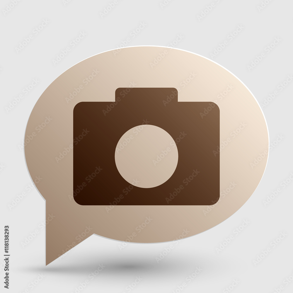 Poster digital camera sign. brown gradient icon on bubble with shadow.