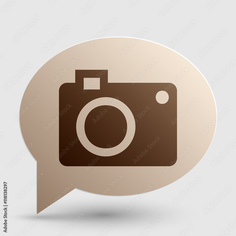 Poster digital camera sign. brown gradient icon on bubble with shadow.