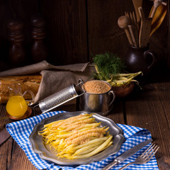yellow string bean with bread crumbs