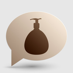 Gel, Foam Or Liquid Soap. Dispenser Pump Plastic Bottle silhouette. Brown gradient icon on bubble with shadow.