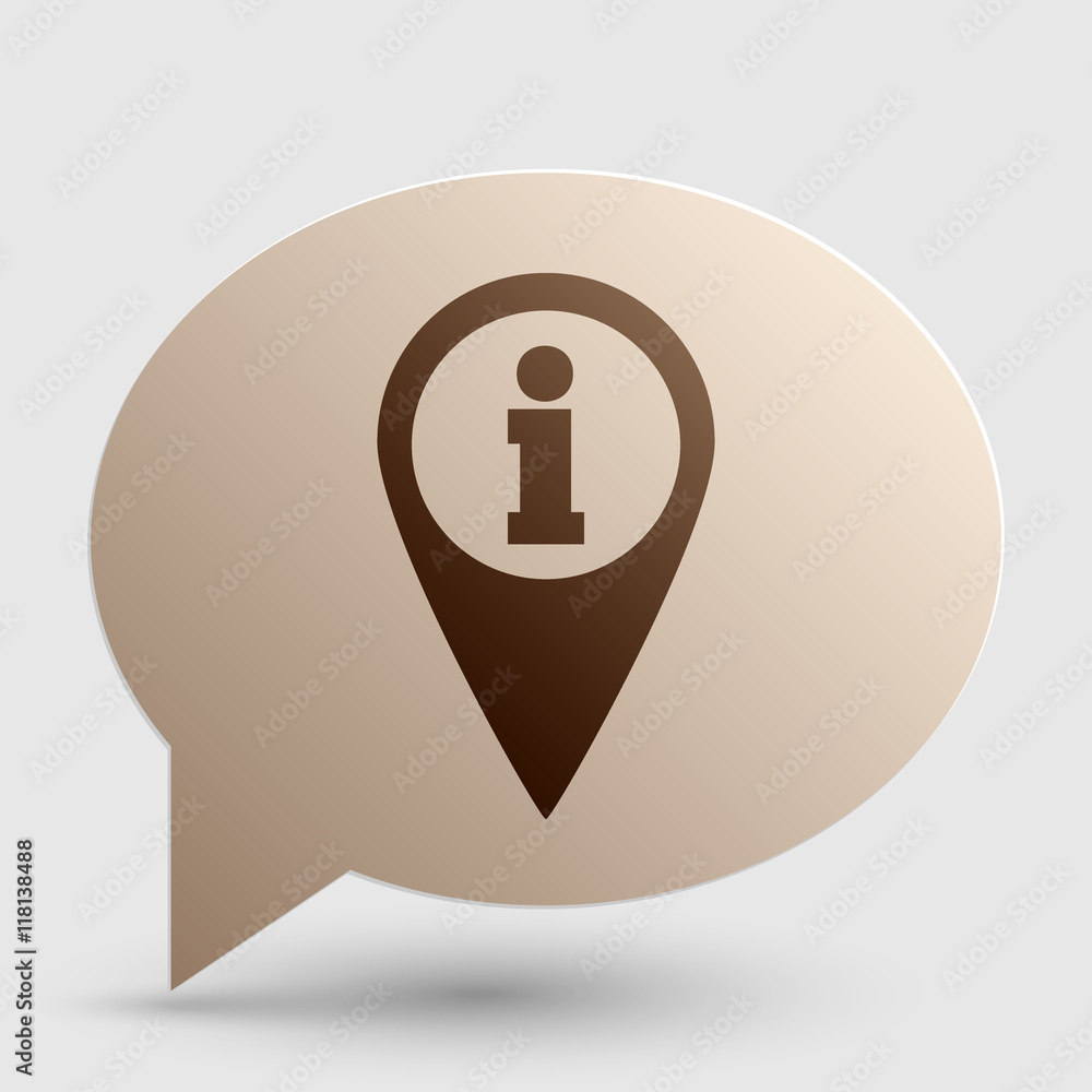 Aufkleber map pointer with information sign. brown gradient icon on bubble with shadow.