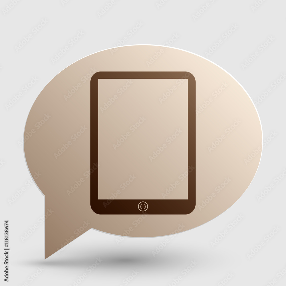 Poster computer tablet sign. brown gradient icon on bubble with shadow.