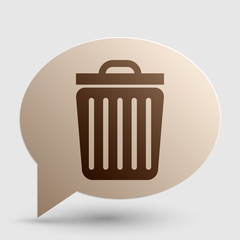 Trash sign illustration. Brown gradient icon on bubble with shadow.